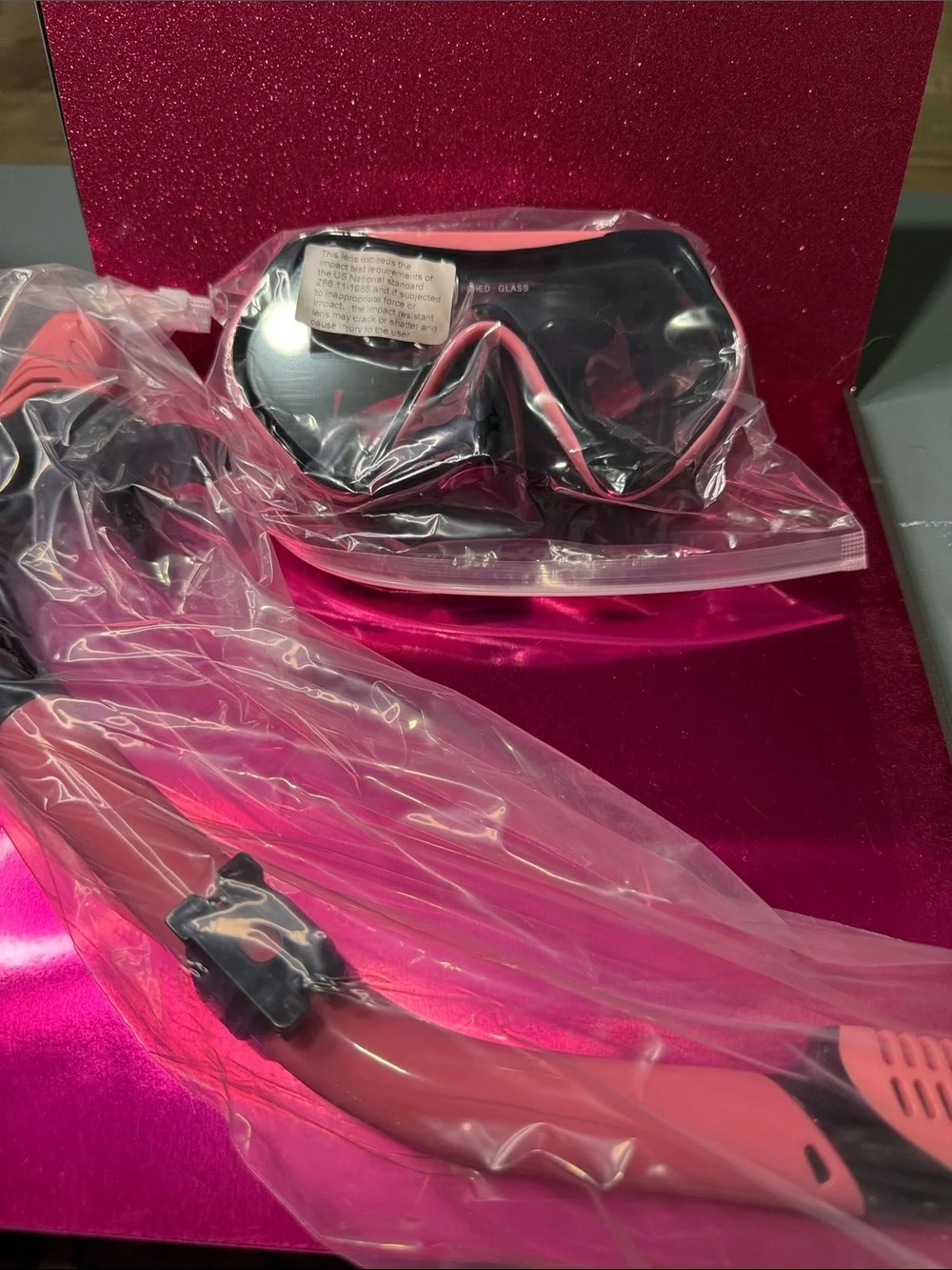 Swimming Protective Goggles with Pink Trim snorkel included